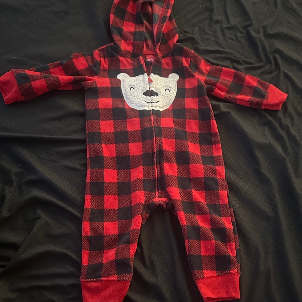Carter's Red and Black Checkered Bear Footie